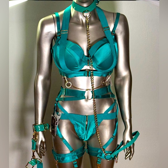 Honey Birdette Other - RARE NWT Honey Birdette Kukuro Jade Green Complete Lingerie Set Sz M / 36DDD